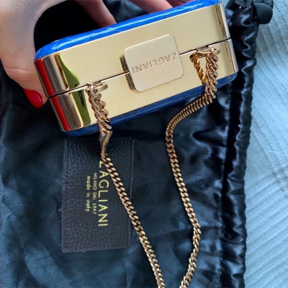 Zagliani 💯 AUTHENTIC mini clutch authentic snake 🐍 skin bright blue color - Picture 3 of 6